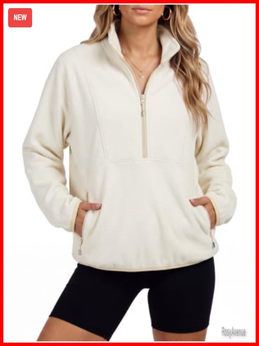 Womens Half Zip Fleece Pullover Mock Neck Sherpa Sweatshirt Zip Pockets